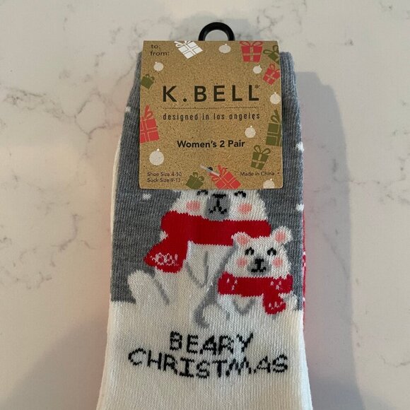 K. Bell Womens 2 Pairs Theme Polyester Spandex Socks Red Wht Grey Blk Sz OS NWT - Picture 3 of 6